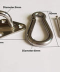 Beefy 1000 Lb Capacity Hammock Hanging Kit components including stainless steel pad, carabiner, and screws for indoor outdoor use.