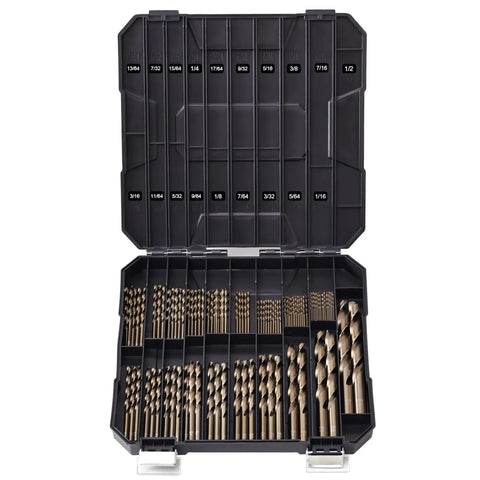 Cobalt Drill Bit Set For Hardened Metal And Stainless Steel 122 Pieces M35 High Speed Steel Twist Jobber Bits One Sixteenth To One Half Inch With Beefy Plastic Index Storage Case