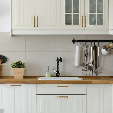 Straight Up Premium Antiqued Brass Cabinet Pulls 5 Inch 10 Pack Rock Solid Alloy Drawer Handles Super Slick Vintage Finish For Kitchen Cupboards And Dresser Makeovers on white kitchen cabinets.