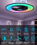 22 Inch RGB Ceiling Fan With Lights And Ambient Festival Glow Built In Speaker Remote And App Control Music Rhythm Mode