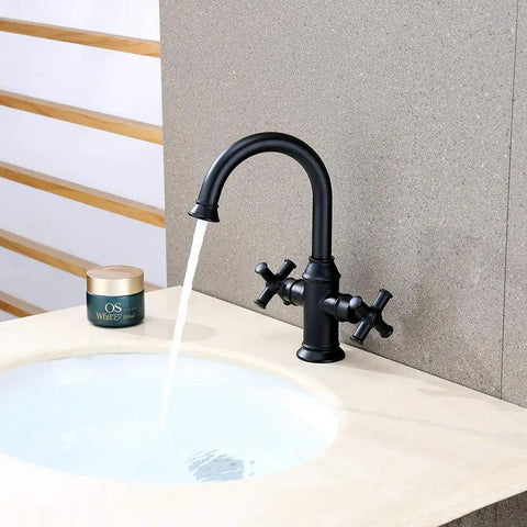 Matte Black Two Handle Bathroom Sink Faucet With 360 Degree Swivel Spout For 1 Hole Vanities Drip Free Ceramic Cartridge Solid Brass Waterway