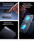 Wireless USB C Transmitter And HDMI Receiver showing features like privacy, heat dissipation, and non-slip silicone base.
