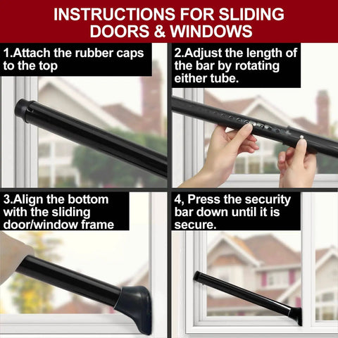 Upgraded Door Security Bar And Sliding Patio Bar Heavy Duty Adjustable Jammer installation steps in window frame