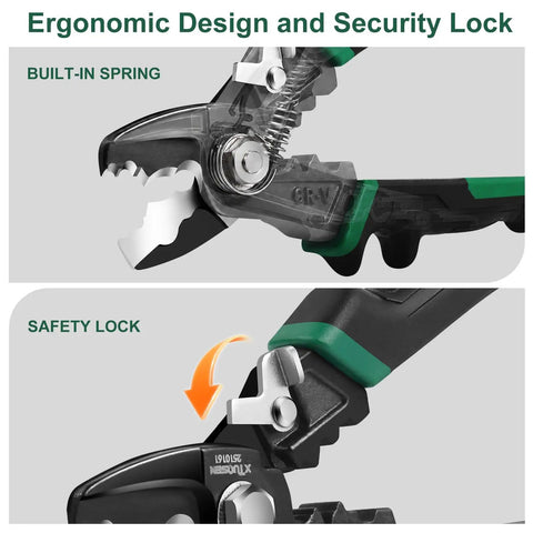 8-Inch Cable Cutters Wire Stripping Tool For Electricians All-In-One Multi-Tool With Cutting Stripping Crimping And Twisting Capabilities Built Tough In Durable CR-V Steel For Heavy-Duty Wiring, built-in spring and safety lock