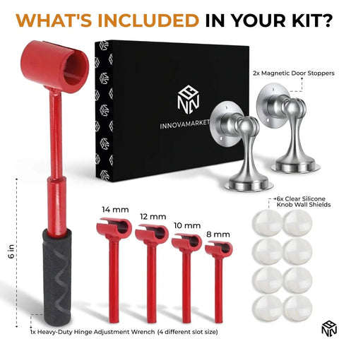 Door Hinge Adjustment Tool And Hinge Bender Adjuster Bundle With Magnets Stoppers And Knob Wall Shield For Easy Door Alignment And Quick DIY Home Repairs Works With Multiple Hinge Sizes
