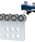 Eight Wheel Hoist Trolley Assembly With Eight Bearings, 2900 Lb Load Capacity, designed for 1-5/8 in strut channel, close-up view