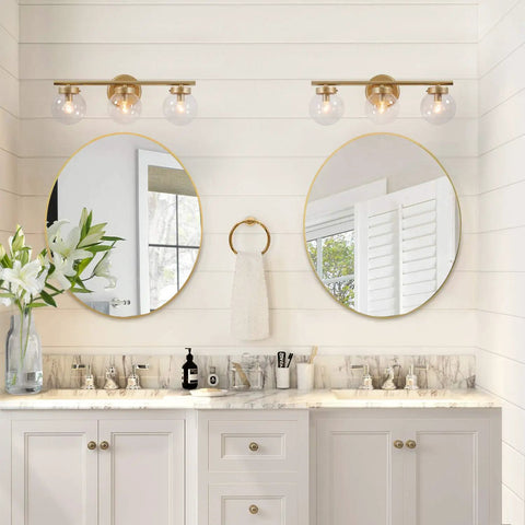 Hand Painted Vanity Light Fixtures With Clear Globe Glass Shades, Dope Modern Bathroom Lighting above mirror, 19.5x6x7.5 inches