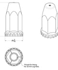 Technical drawing of Chrome Lug Nut Cover Kit For Wheels, 33Mm By 4 Inches, Extra Tall With Flange, Thread On Plastic Caps, 60 Pack.