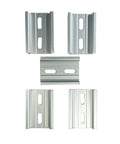 Heavy Duty DIN Rail Slotted Aluminum 35mm Wide 7.5mm High Two Inch Length Five Piece Set for industrial mounting shown.