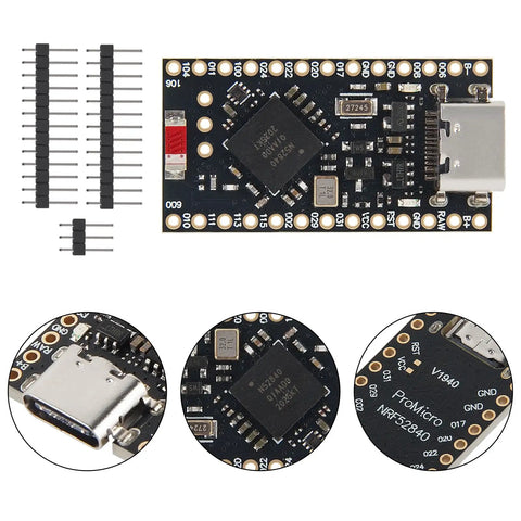 4Pcs Nrf52840 Pro Micro Development Board With Bluetooth 5.0 And Usb C Wireless Charging Module For Diy Electronics And Iot Maker Projects Featuring Arm Cortex M4F Processor With Totally Sick Performance, showing main board and pin headers.
