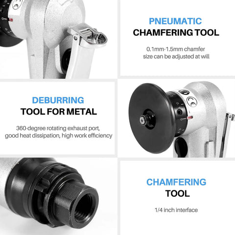 Close-up of 45 Degree Manual Pneumatic Chamfering Machine For Metal Trimming And Deburring with adjustable chamfer size.