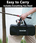 Person holding Telescopic Fishing Rod And Reel Combo Six Point Nine Feet All In One Includes Pliers Lip Gripper Spare Line.