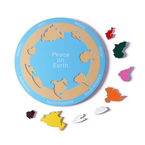 Big Hands On Seven Continents Puzzle Wooden World Map Board For Kids with colorful continent pieces and labeled continents.