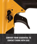 Close-up of trigger on 18 Gauge Narrow Crown Stapler Kit With Oil-Free Operation, A True Workhorse With Selectable Trigger From Sequential To Contact.