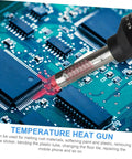 110V Soldering Gun Kit With LCD Desoldering Station And Heat Gun Includes Nozzles Portable Temperature Controlled Tool For Desoldering Mount Components And Protecting Circuits in use on a circuit board.