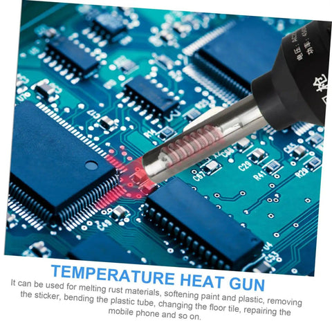 110V Soldering Gun Kit With LCD Desoldering Station And Heat Gun Includes Nozzles Portable Temperature Controlled Tool For Desoldering Mount Components And Protecting Circuits in use on a circuit board.