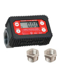 One Inch In Line Digital Turbine Fuel Meter For Transfer 2 To 35 GPM 8 To 132 LPM Aluminum Body Black Red Display Easy To Read Durable