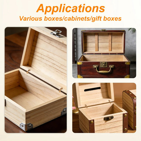 Various boxes and gift boxes showcasing usage of Eight Pack 8mm Hidden Brass Barrel Hinges With Drill Bit For Jewelry Boxes, Wooden Cabinets, And DIY Crafts, 180 Degree Concealed Hinges In Gold Finish, Includes Screws