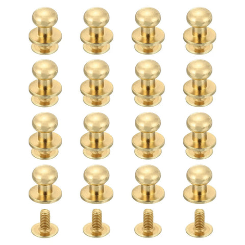 Dope 16 Piece Ball Head Stud Screw Back Rivet Set For Leather Craft Nipple Rivets 7mm Round Head DIY Handbag Shoes Belt Repair Light Gold Finish Copper Iron Durable displayed in rows