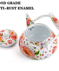 Enamel Steel Tea Kettle Stovetop 2.6 Quart Large Porcelain Enameled Teakettle 2.5L Colorful Floral Design With Ceramic Cool Handle No Whistle Retro Kitchen Decor For Hot Water