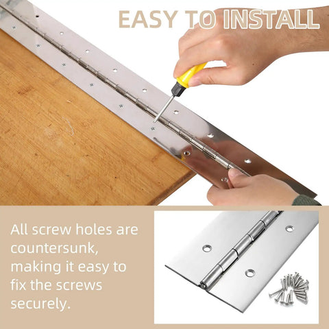 User installing Heavy Duty Stainless Steel Piano Hinges, 36 Inch Continuous Door Hardware With Screws on wood.