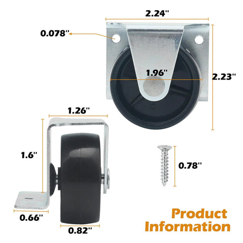 Low Profile 2 Inch Caster Wheels For Trundle Beds And Cabinets 4 Pack Ultra Slim Furniture Casters dimensions labeled with screw