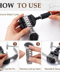 How to use Must Have Watch Band Repair Kit For Metal Straps with link remover and pliers for easy bracelet adjustment.