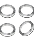 Four Pack Hub Centric Rings 56 To 73 Mm Wheel Center Bore Adapters Shock Absorbing Aluminum Alloy Car Parts, silver finish, close-up view.