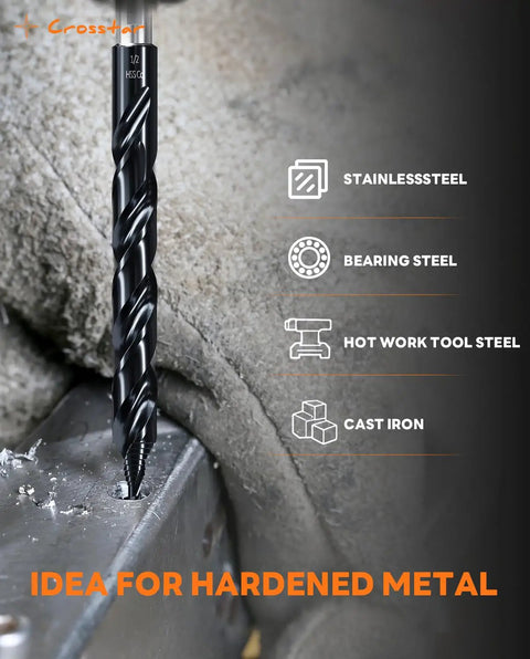 Cobalt Stepped Point Drill Bit Set 21 Pieces One Sixteenth To One Half Inch With TiAlN Coated Step Drill Heads for hardened steel