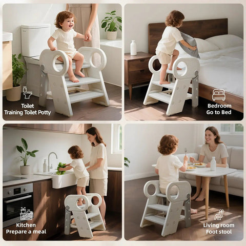 Super Handy Adjustable Foldable Toddler Step Stool For Bathroom Sink Nifty Anti Slip Three In One Kids Climbing Aid Rock Solid Lightweight Gray Helper Easy Setup Smooth Operation Safe Grip Non Skid Surfaces Top Shelf Quality