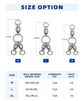 3-Way Ball Bearing Fishing Swivels, Brass And Stainless Steel Rolling Barrel, 10 Pack, Handles Up To 104lbs, Reduces Line Twist On Deep Drop Rigs And Lure Rotations, size chart