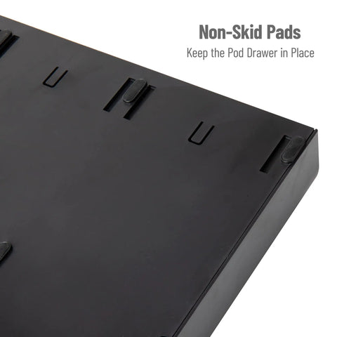 Non-skid pads on Two Piece Coffee Pod Drawer And Cup Condiment Organizer Set With Ten Compartments And Three Drawers