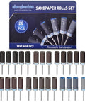 28 Piece Sanding Drums And Sandpaper Sticks Set For Rotary Tool With One Eighth Inch Shank Grits 180 240 320 600 1000 1500 2000