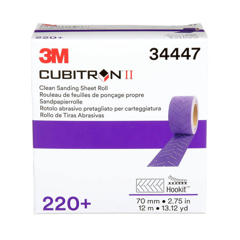 Cubitron II Hookit Abrasive Sheet Roll For Auto Body Repair, Multi-Hole Sandpaper 70 Mm X 12 M, 220 G, packaging front view
