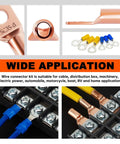 Pro Grade Copper Wire Lugs Set 130 Pieces With 60 Heat Shrink Tubing for battery cables and connectors displayed.