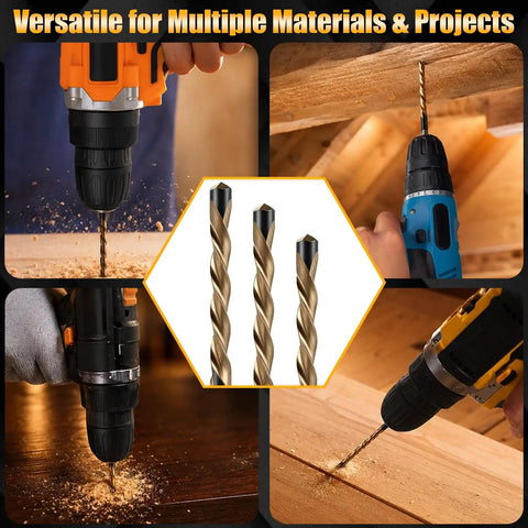 Multiple drill images with focus on 50 Pcs Drywall Rotor Tips 5 32 In Guide Point Cutting Bits M2 HSS Spiral Drywall Router Drill Bits