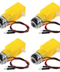 Four Pack TT Motors With 1 To 48 Gearbox, 3-6V DC, 200 RPM, 2.54mm Shaft, 200mm Wires, Ideal For DIY Smart Cars And Tiny Robots