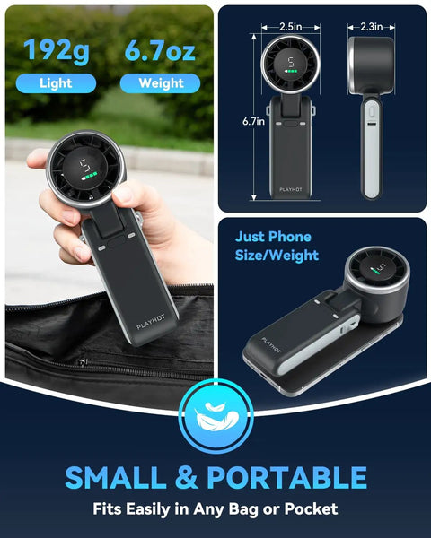 Compact Portable Handheld Turbo Fan with Five Gear Wind USB C Rechargeable, fits in bag, 6.7x2.5x2.3 inches