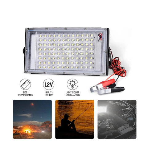 JUDYSSY Dc 12V Led Flood Light 100W Outdoor Floodlight Spotlight with clamps for emergency use and outdoor activities.