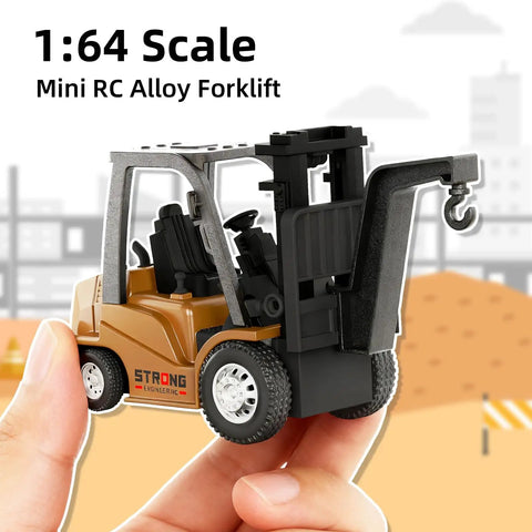 Mini RC Forklift Toy One Sixty Fourth Scale With Remote And Free App Control Two In One Transformable Fork And Hook held in hand