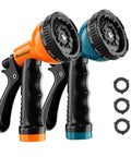 Heavy Duty Garden Hose Nozzle Sprayer 2 Pack With 10 Watering Patterns Built Tough Durable Hose Attachment For Yard Lawn Garden Care Adjustable Spray Comfortable Grip, includes extra washers