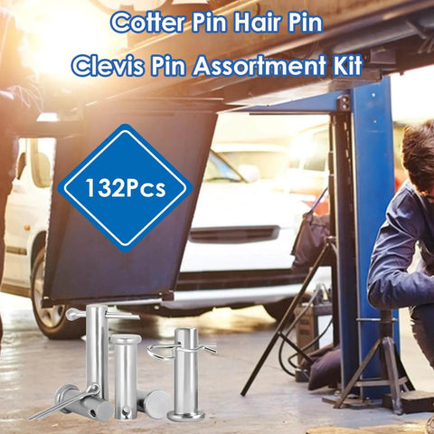Mechanic using 132Pcs Clevis Pin Assortment Kit With 304 Stainless Steel Cotter Pins And Carbon Steel Clevis Pins For Trailer Latch Use.