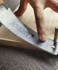 RUITOOL 6-inch double-edge Ryoba pull saw with beech handle cutting wood.