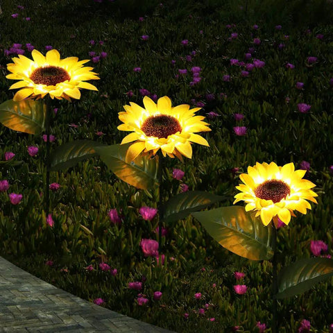 Sunflower Solar Garden Stake Lights Set Of 2 For Outdoor Decor 26 Inch Garden Path Yard Accent Stakes That Glow Up At Night