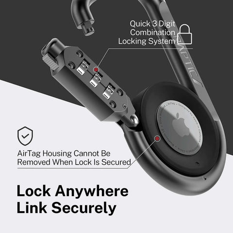 Close-up of Upgraded AirTag Link And Lock With Heavy Duty 3 Digit Combination Lock Secure Polycarbonate Housing For Air Tags