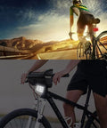 Cyclist on mountain bike using 2 Pack Bike Front And Rear Reflectors Kit For Mountain Bikes, Spoke Reflectors For Wheels, Handlebar And Seat Post, Night Ride Safety Gear To Boost Visibility And Rider Awareness in dusk conditions.