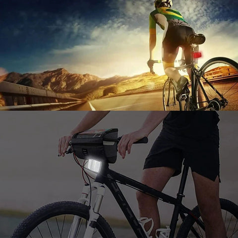 Cyclist on mountain bike using 2 Pack Bike Front And Rear Reflectors Kit For Mountain Bikes, Spoke Reflectors For Wheels, Handlebar And Seat Post, Night Ride Safety Gear To Boost Visibility And Rider Awareness in dusk conditions.