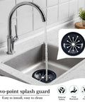 4 Pack Garbage Disposal Splash Guard Rubber Inserts 3.1 Inch Kitchen Sink Drain Guard in black sink with running water