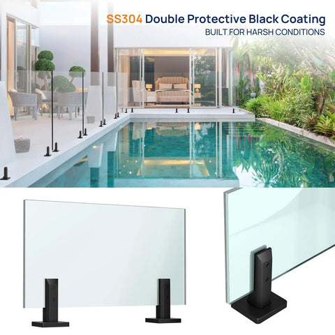 Heavy Duty Matte Black Glass Railing Spigot 2.1lb T304 Stainless Steel Clamp Post No Drill Design by poolside