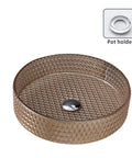 USZWBY Bathroom Vessel Sink, Tempered Glass Vessel Sink artistic pot holder with unique textured design and drainage hole.
